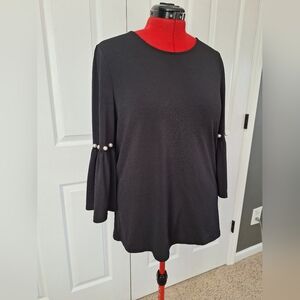 Elegant Black Women's Top with Pearl Accents